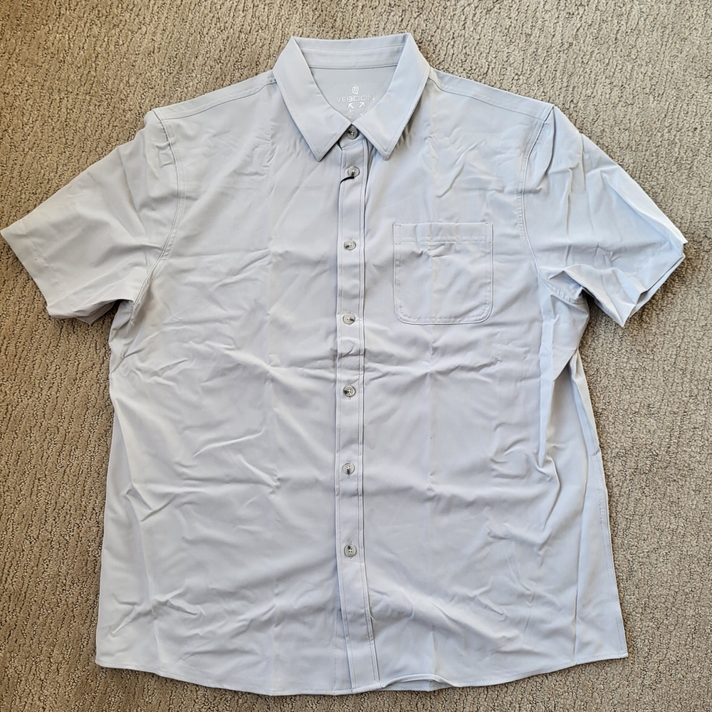 Men’s Short Sleeve Button-Up Dress Shirt – Veboon – Glacier Grey – Size L – NWT - Picture 2 of 9